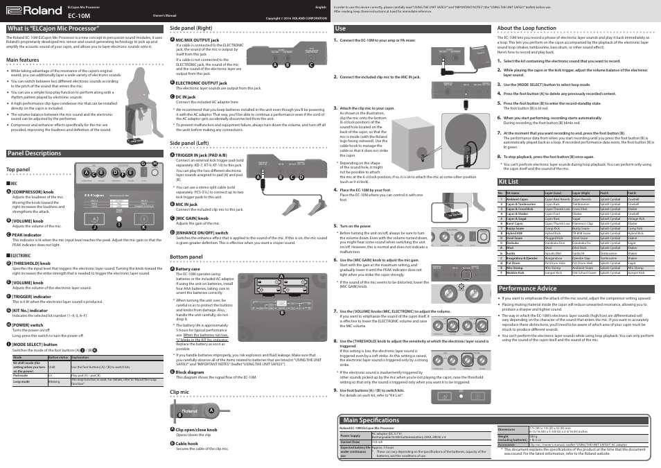 Roland EC-10M El Cajon Mic Processor User Manual | 1 page