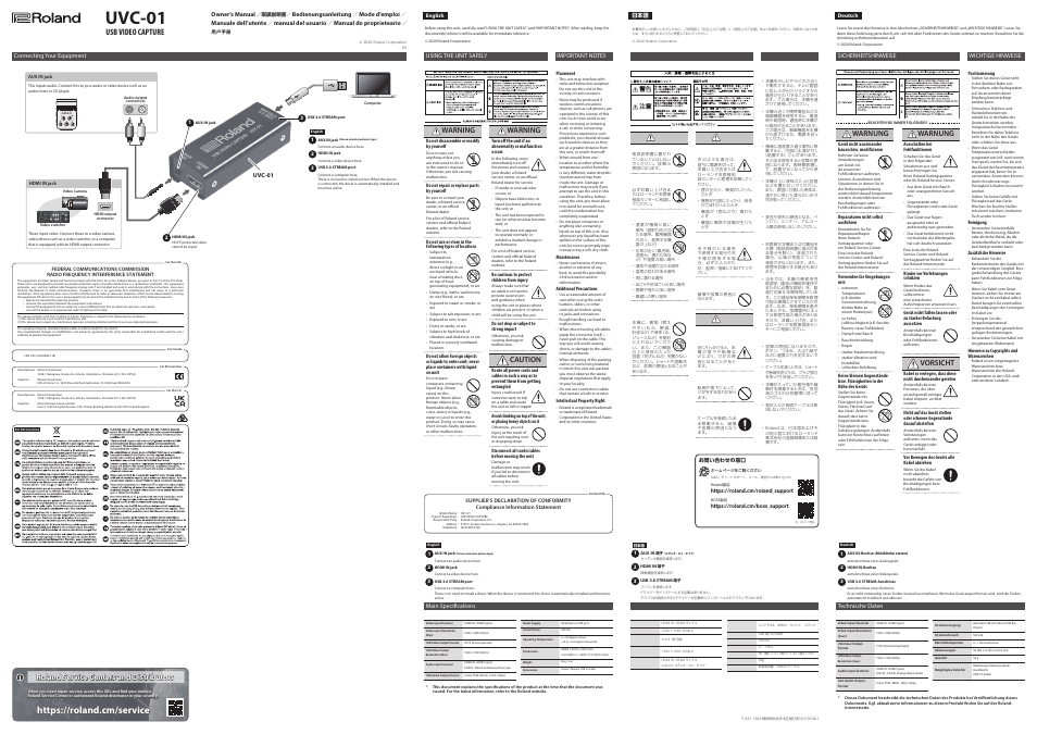 Roland UVC-01 USB Video Capture User Manual | 2 pages