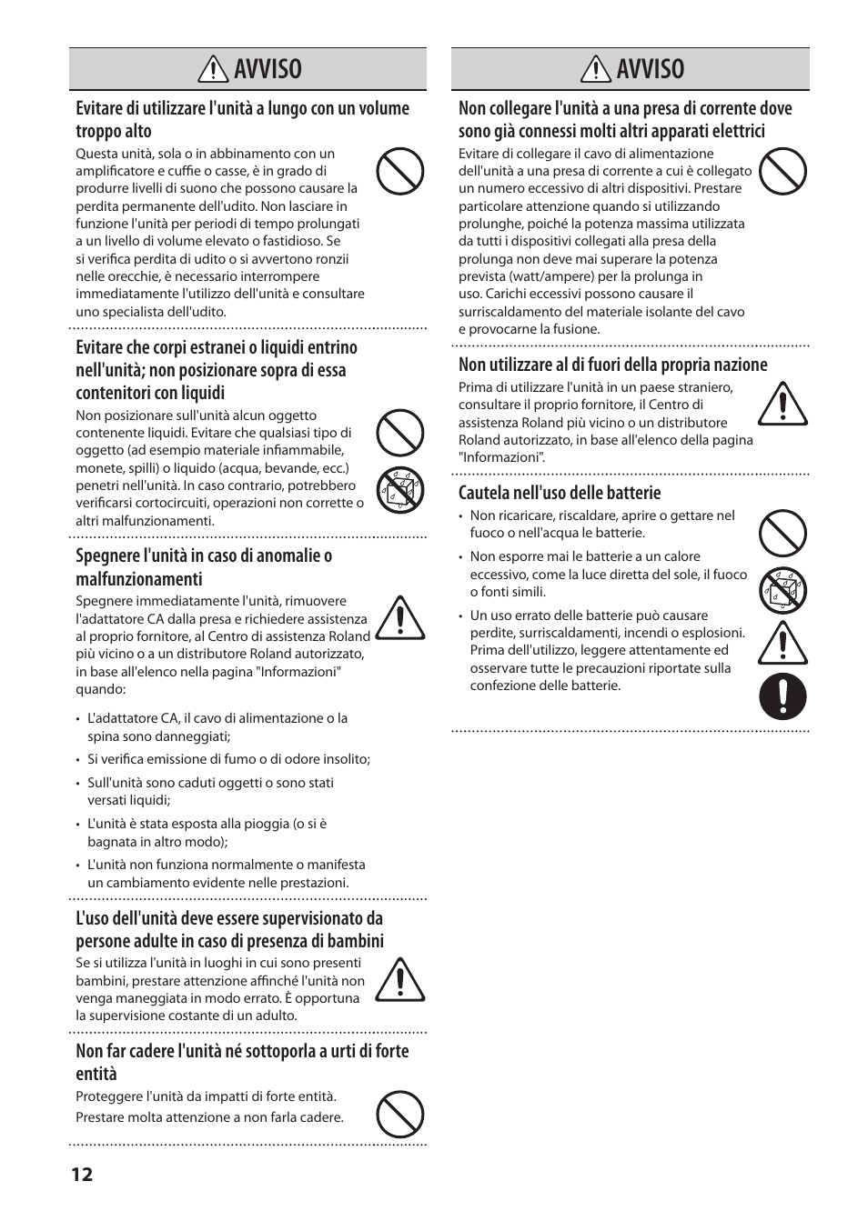 Avviso | Roland MOBILE AC: Acoustic Chorus Battery-Powered Amplifier User Manual | Page 62 / 116