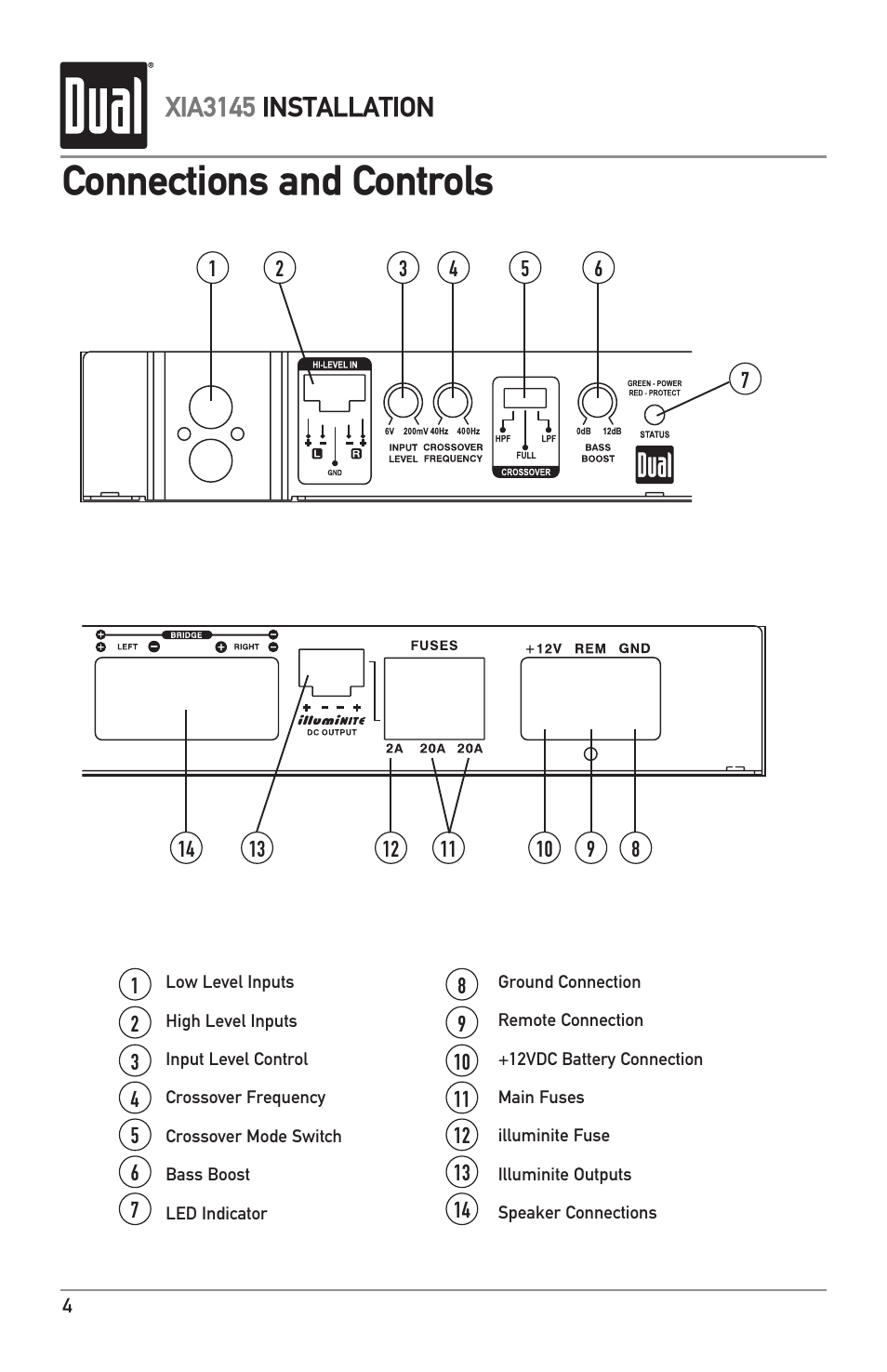 Connections and controls, Xia3145 installation | Dual XIA3145 User Manual | Page 4 / 12