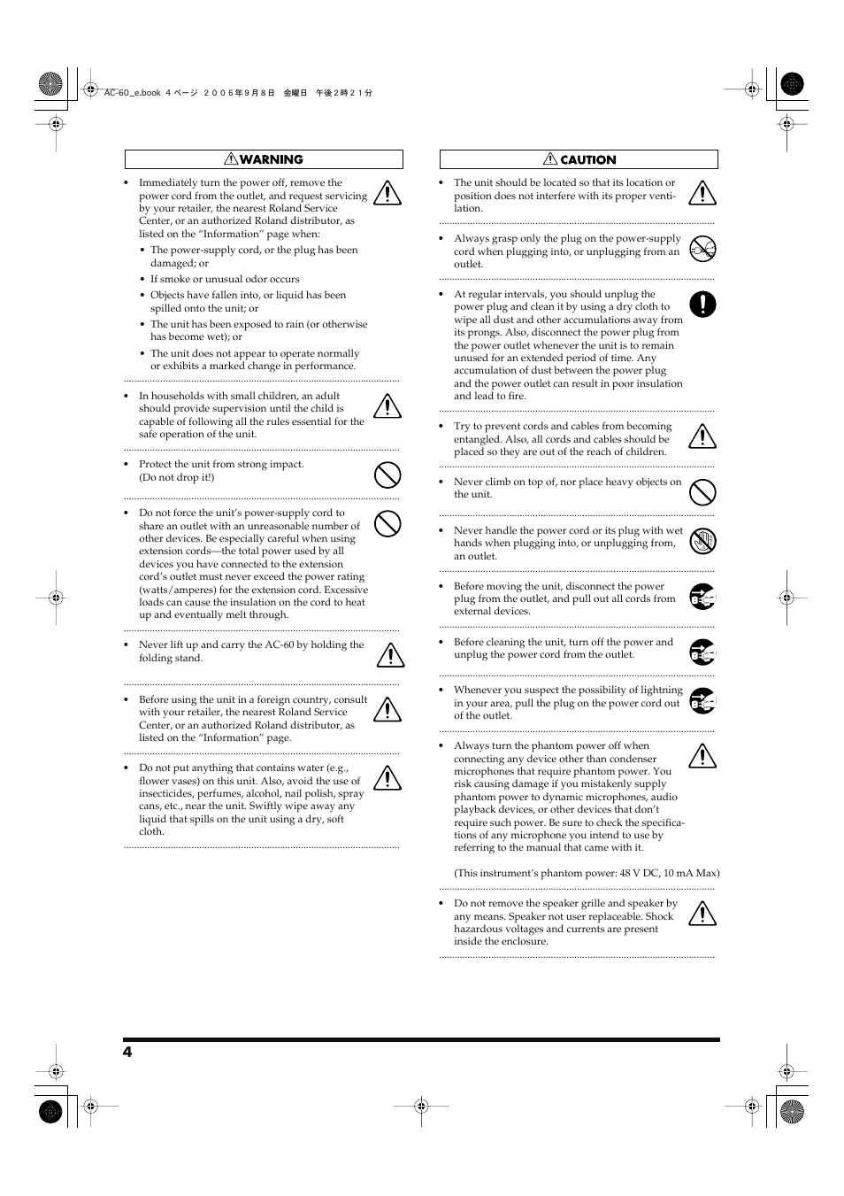 Roland AC-60 Acoustic Chorus Guitar Amplifier User Manual | Page 4 / 20