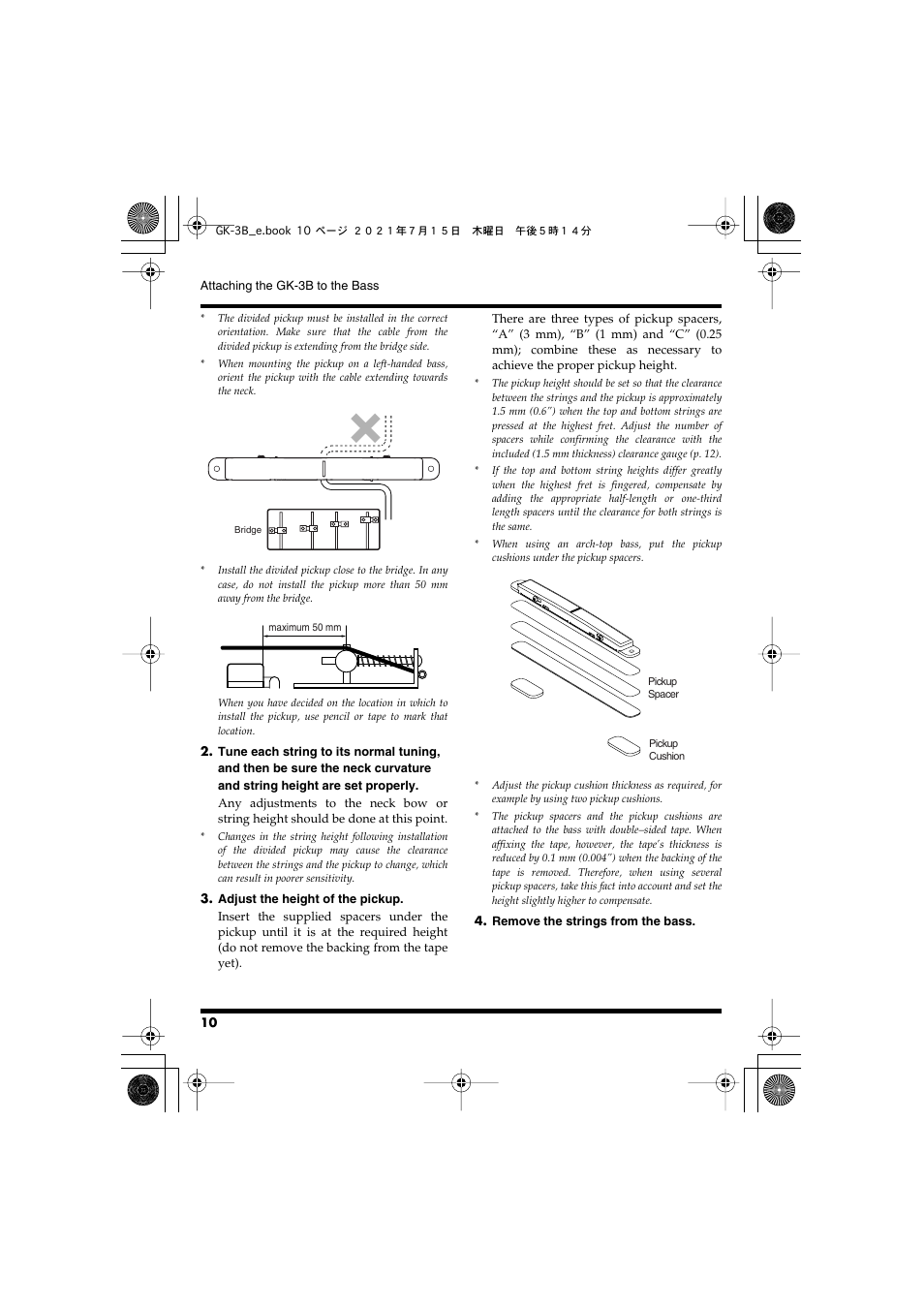 Roland GK-3B - Divided Bass Pickup User Manual | Page 10 / 24