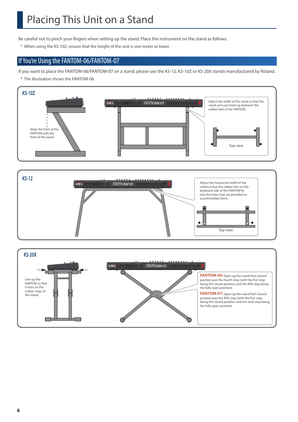 Placing this unit on a stand, If you’re using the fantom-06/fantom-07, Ks-10z | Ks-12, Ks-20x | Roland Fantom-08 88-Key Music Workstation Keyboard User Manual | Page 6 / 36