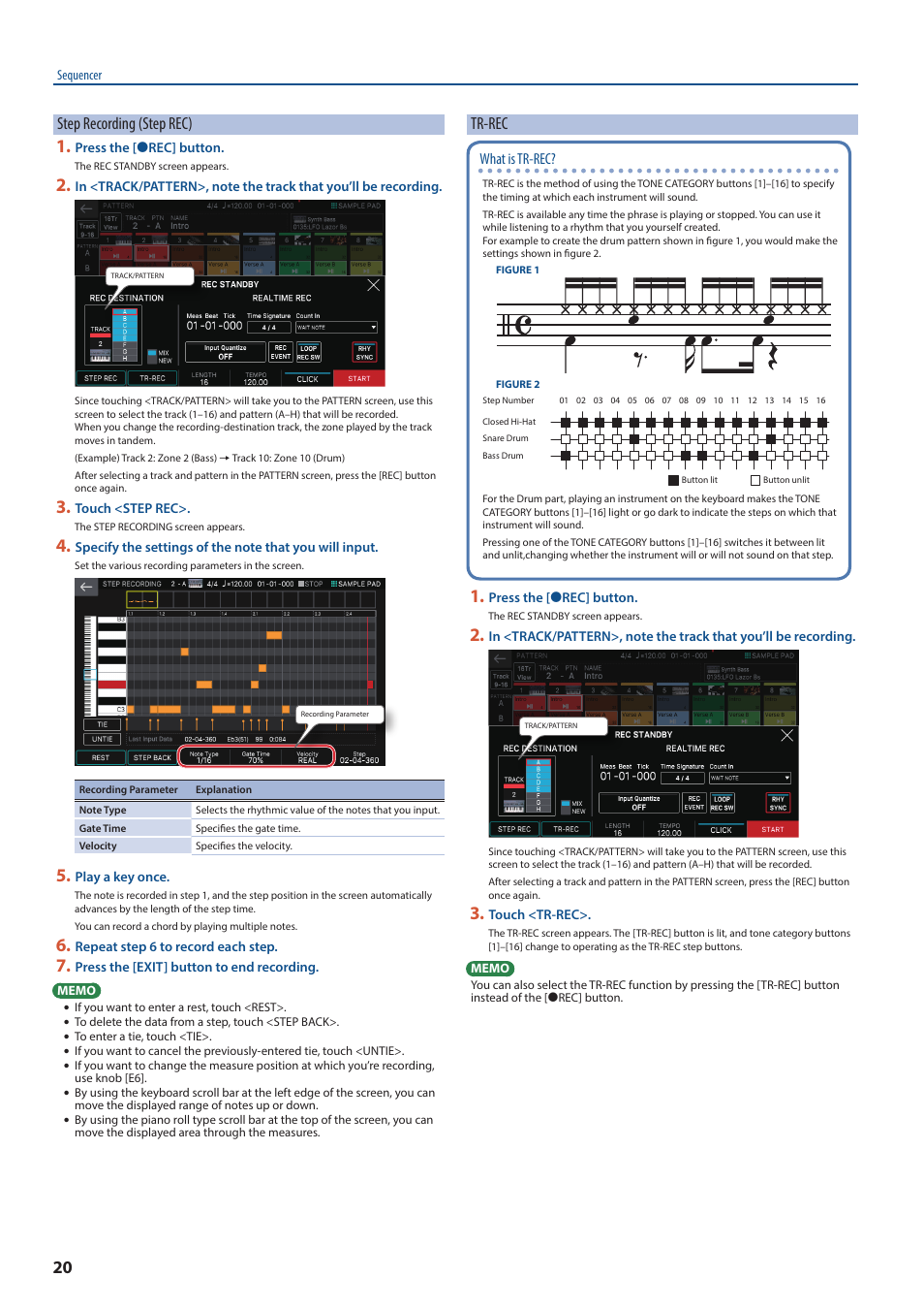 Step recording (step rec), Tr-rec, What is tr-rec | Roland FANTOM-7 76-Note Workstation Keyboard User Manual | Page 20 / 24