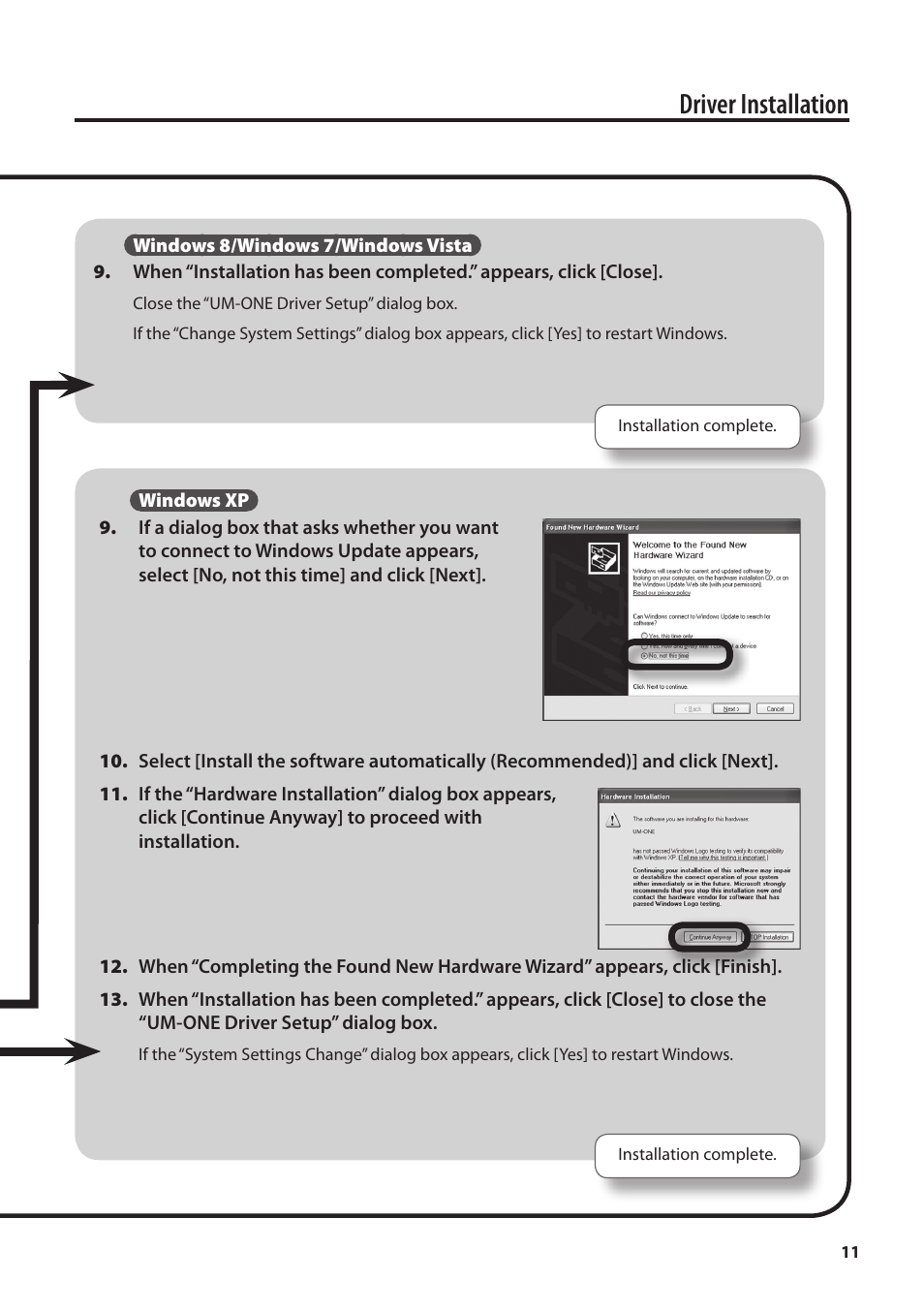 Driver installation | Roland UM-ONE mk2 - In-Line USB MIDI Interface User Manual | Page 11 / 28
