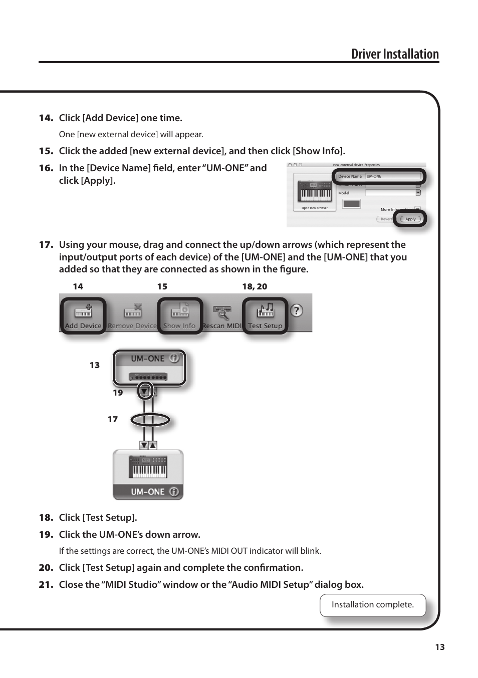 Driver installation | Roland UM-ONE mk2 - In-Line USB MIDI Interface User Manual | Page 13 / 28