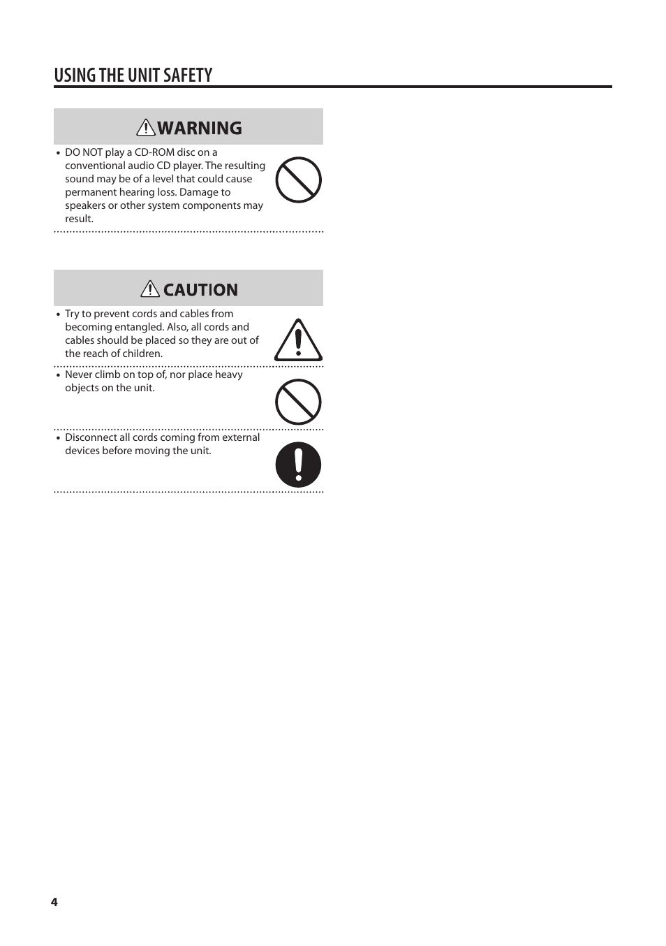 Using the unit safety | Roland UM-ONE mk2 - In-Line USB MIDI Interface User Manual | Page 4 / 28