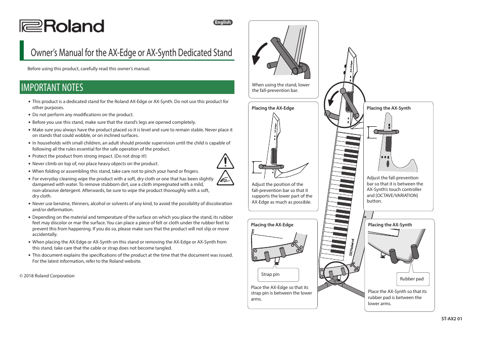 Roland ST-AX2 Dedicated Stand for AX-Edge or AX-Synth Keytar User Manual | 1 page
