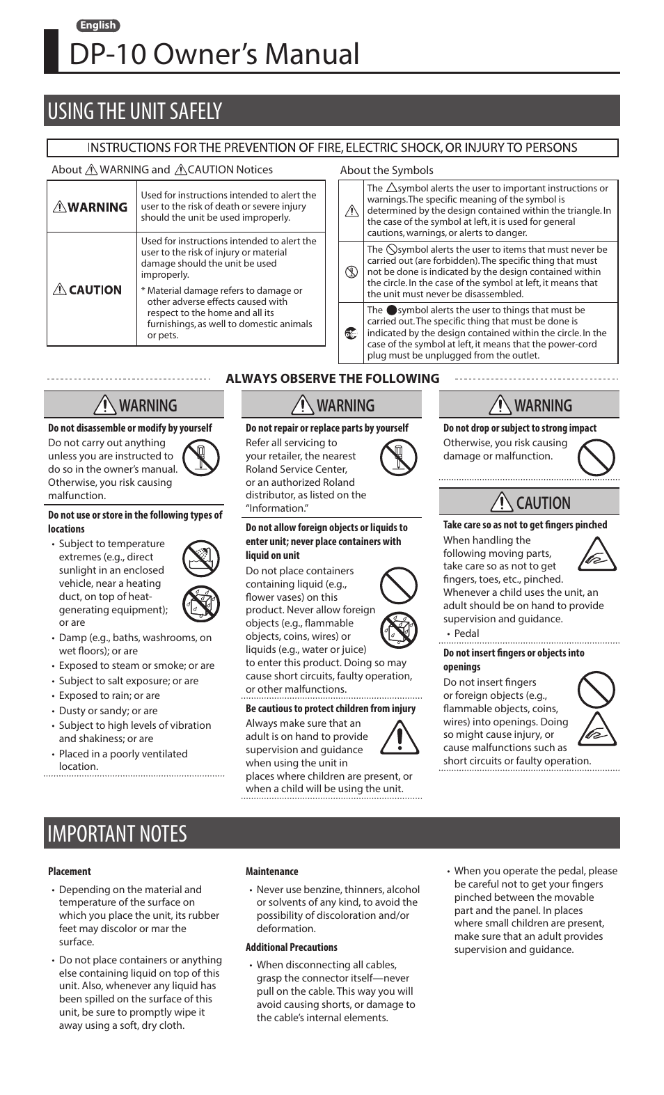 Roland DP-10 - Damper Pedal User Manual | 2 pages