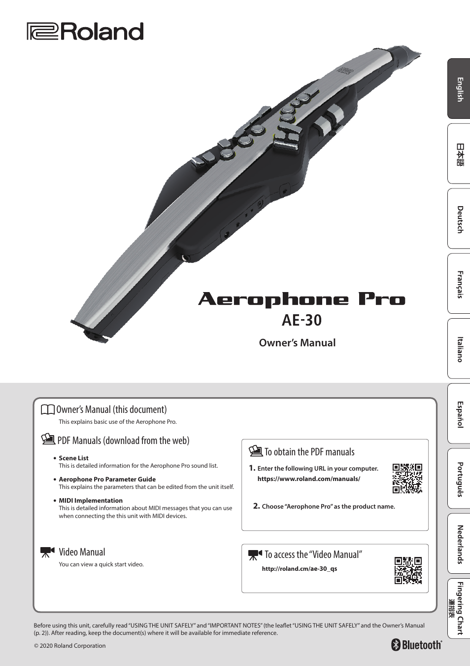 Roland Aerophone Pro Digital Wind Instrument User Manual | 36 pages