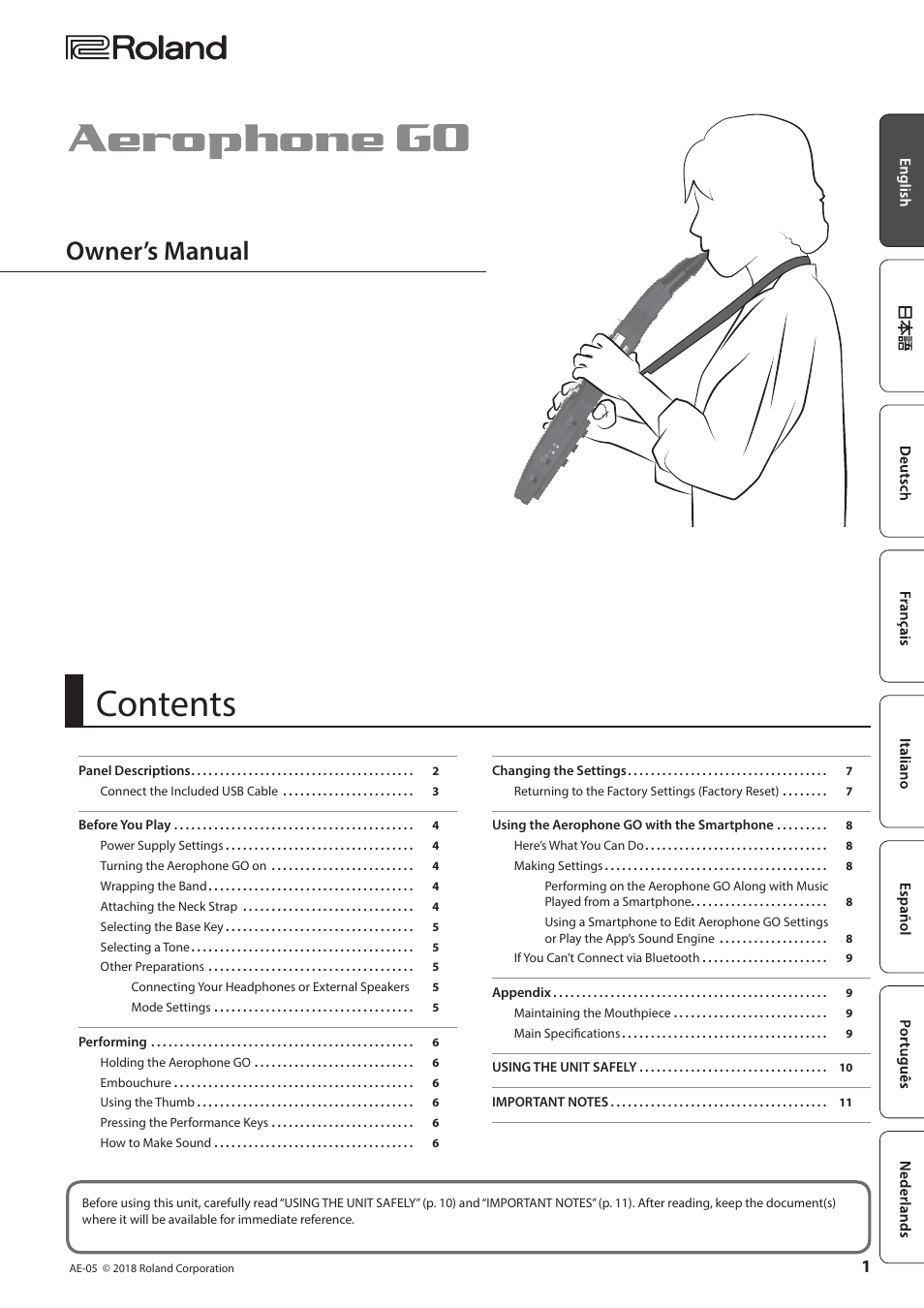 Roland Aerophone GO Digital Wind Instrument User Manual | 16 pages