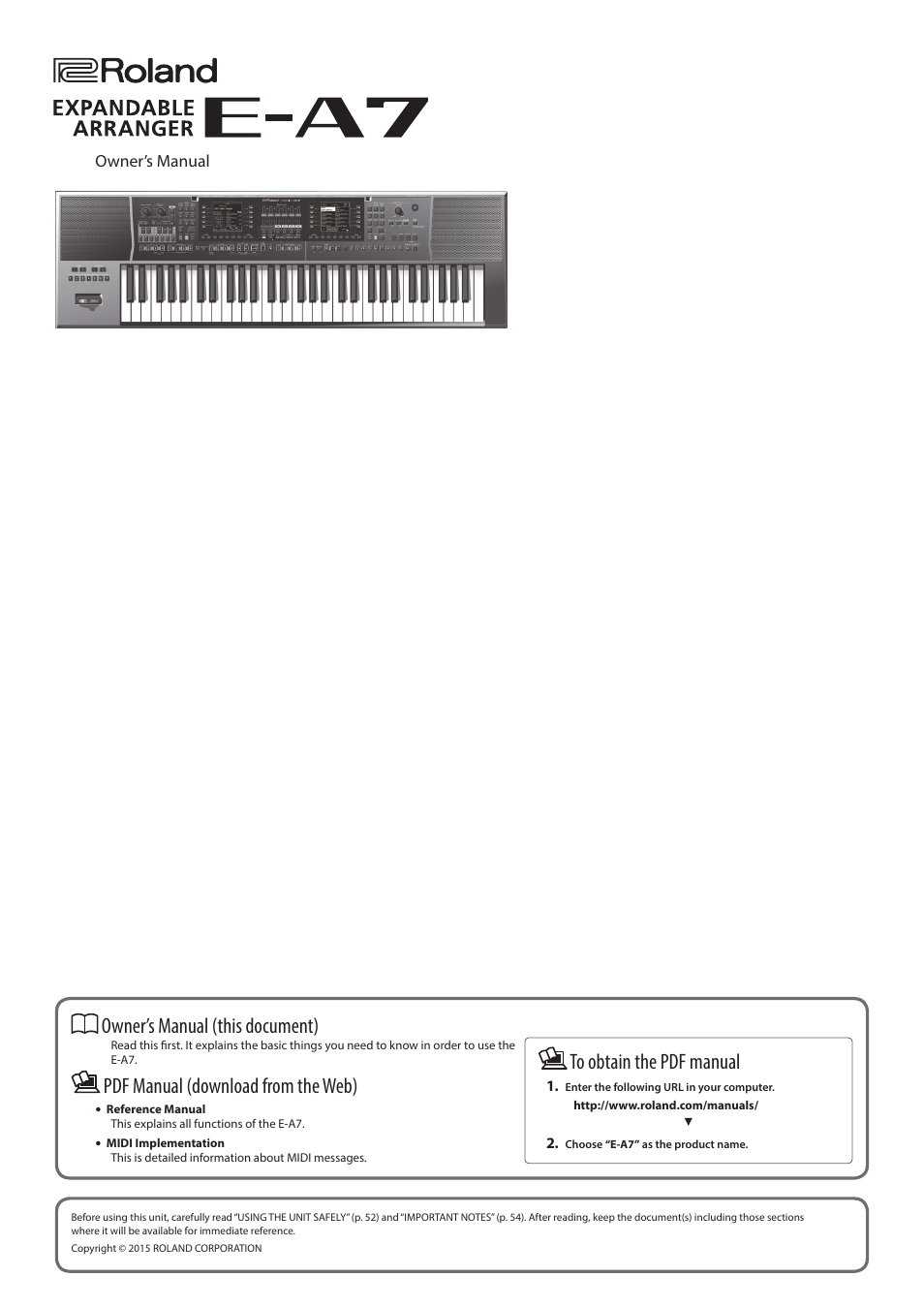 Roland E-A7 61 Key Expandable Arranger Keyboard User Manual | 60 pages
