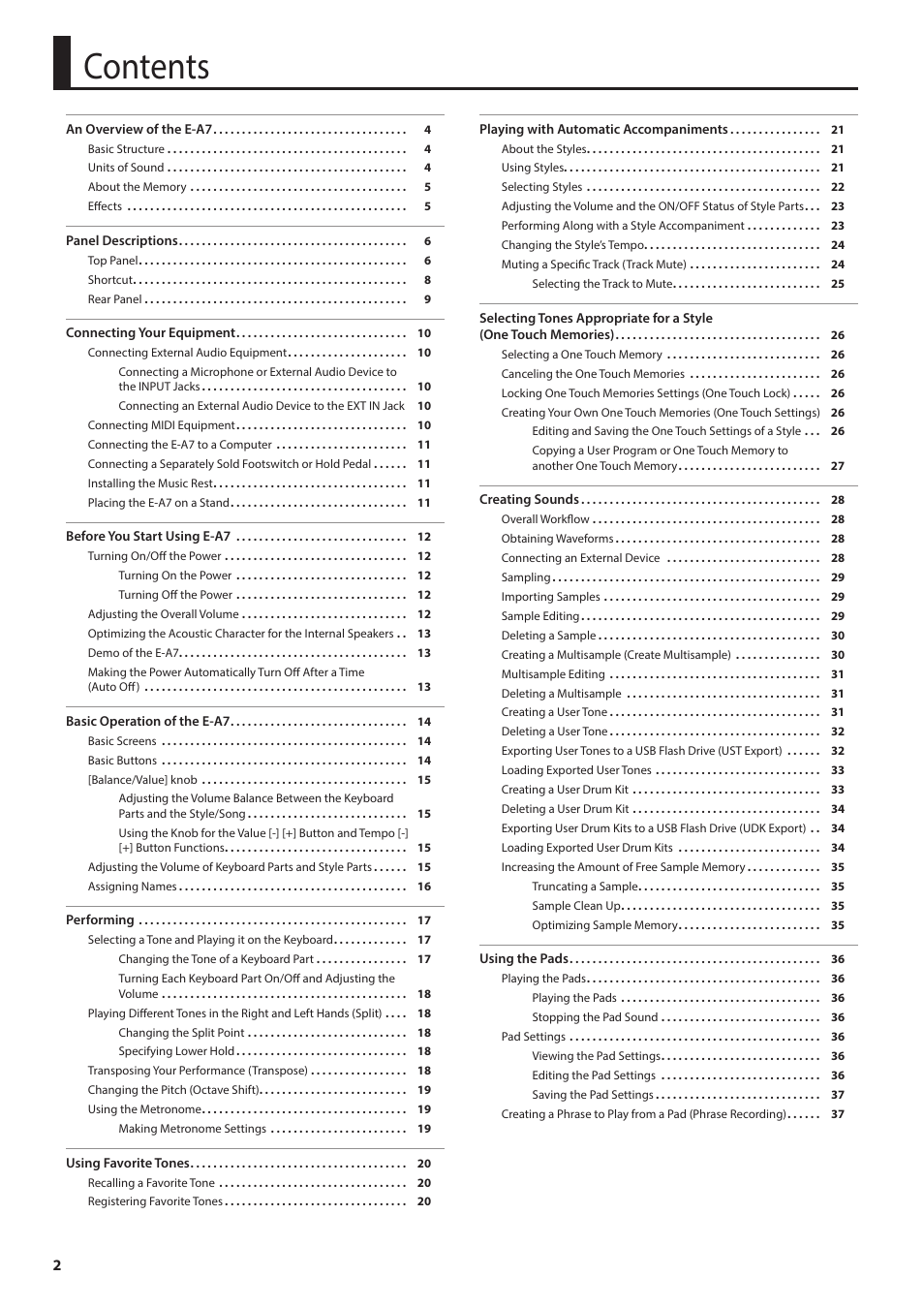 Roland E-A7 61 Key Expandable Arranger Keyboard User Manual | Page 2 / 60