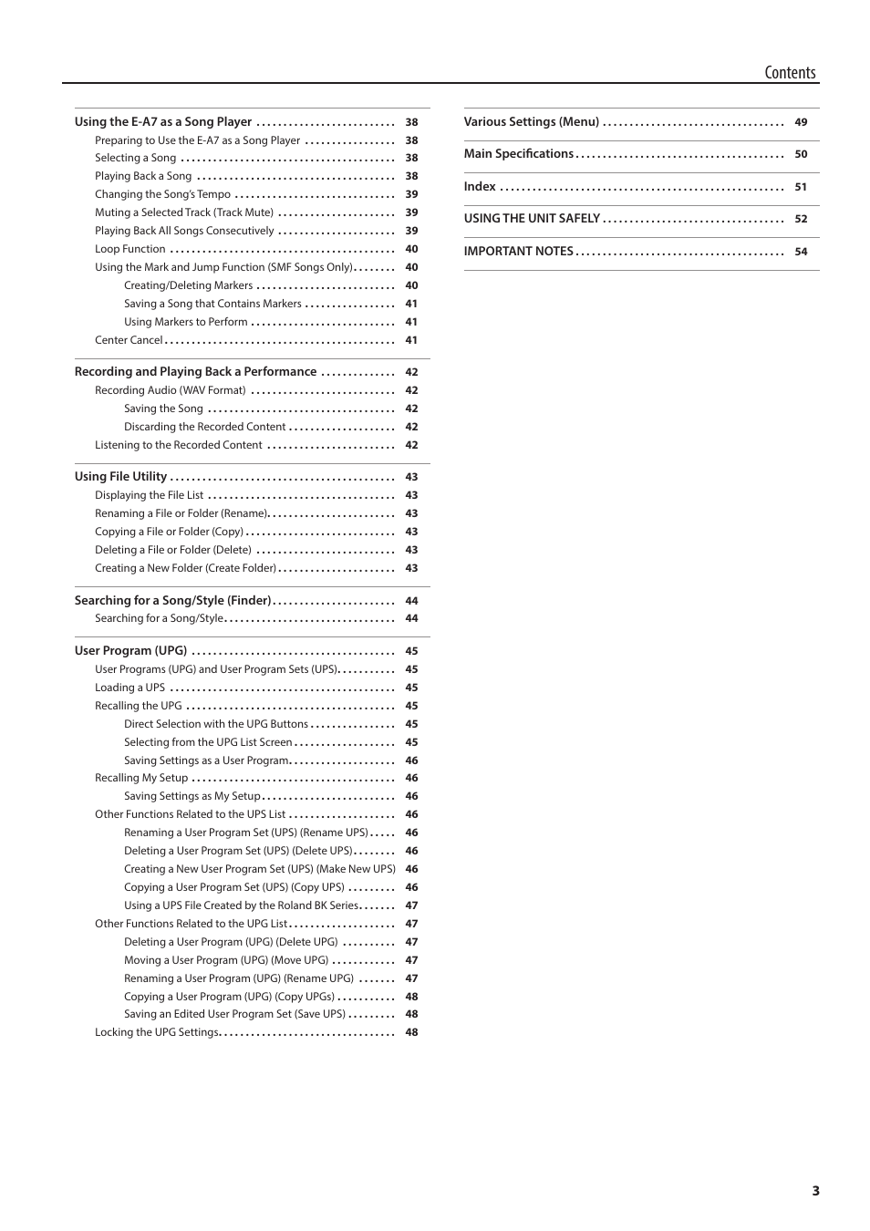 Roland E-A7 61 Key Expandable Arranger Keyboard User Manual | Page 3 / 60