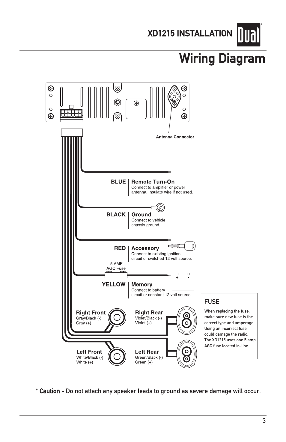 Wiring diagram | Dual XD1215 User Manual | Page 3 / 12