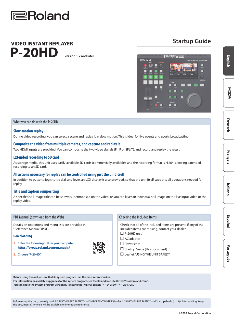 Roland P-20HD Video Instant Replayer User Manual | 12 pages