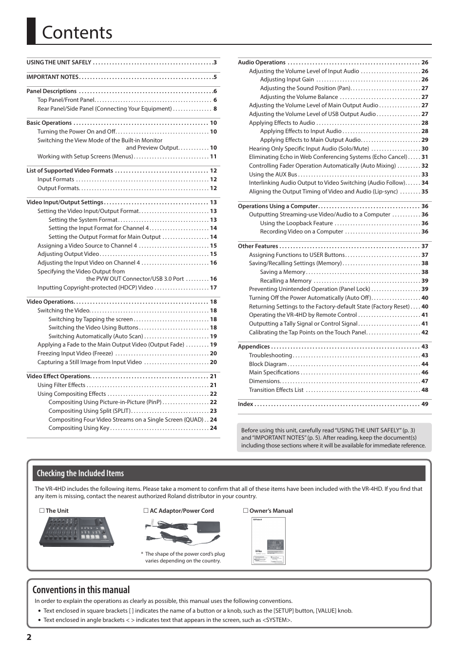 Roland VR-4HD HD AV Mixer User Manual | Page 2 / 52