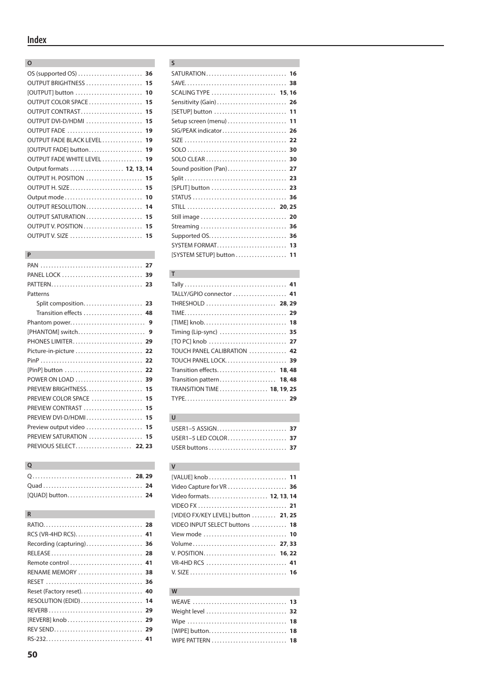 Index | Roland VR-4HD HD AV Mixer User Manual | Page 50 / 52