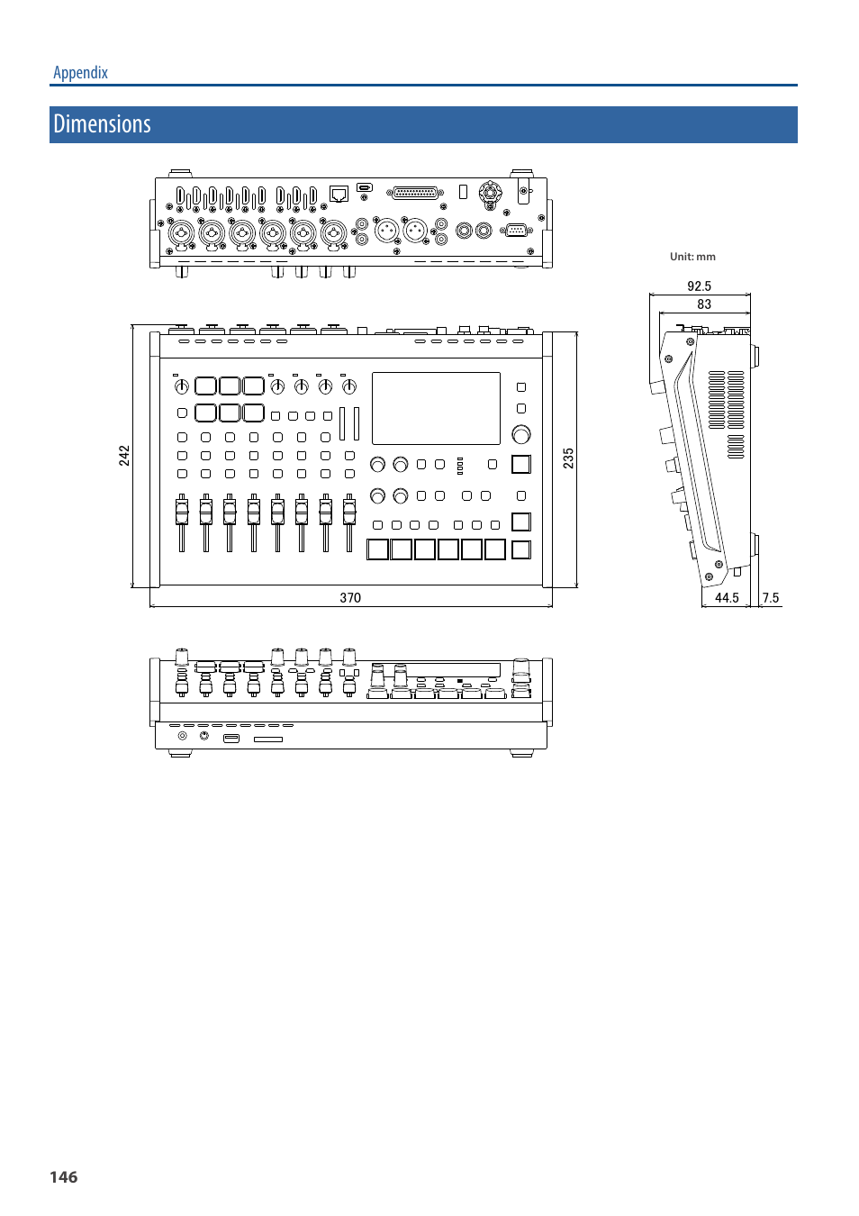 Dimensions | Roland VR-6HD Direct Streaming AV Mixer User Manual | Page 146 / 148