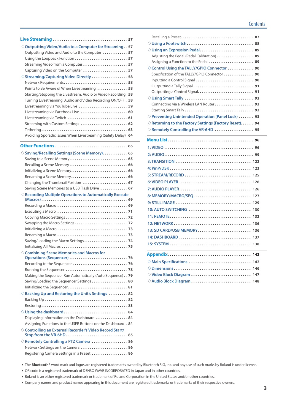 Roland VR-6HD Direct Streaming AV Mixer User Manual | Page 3 / 148