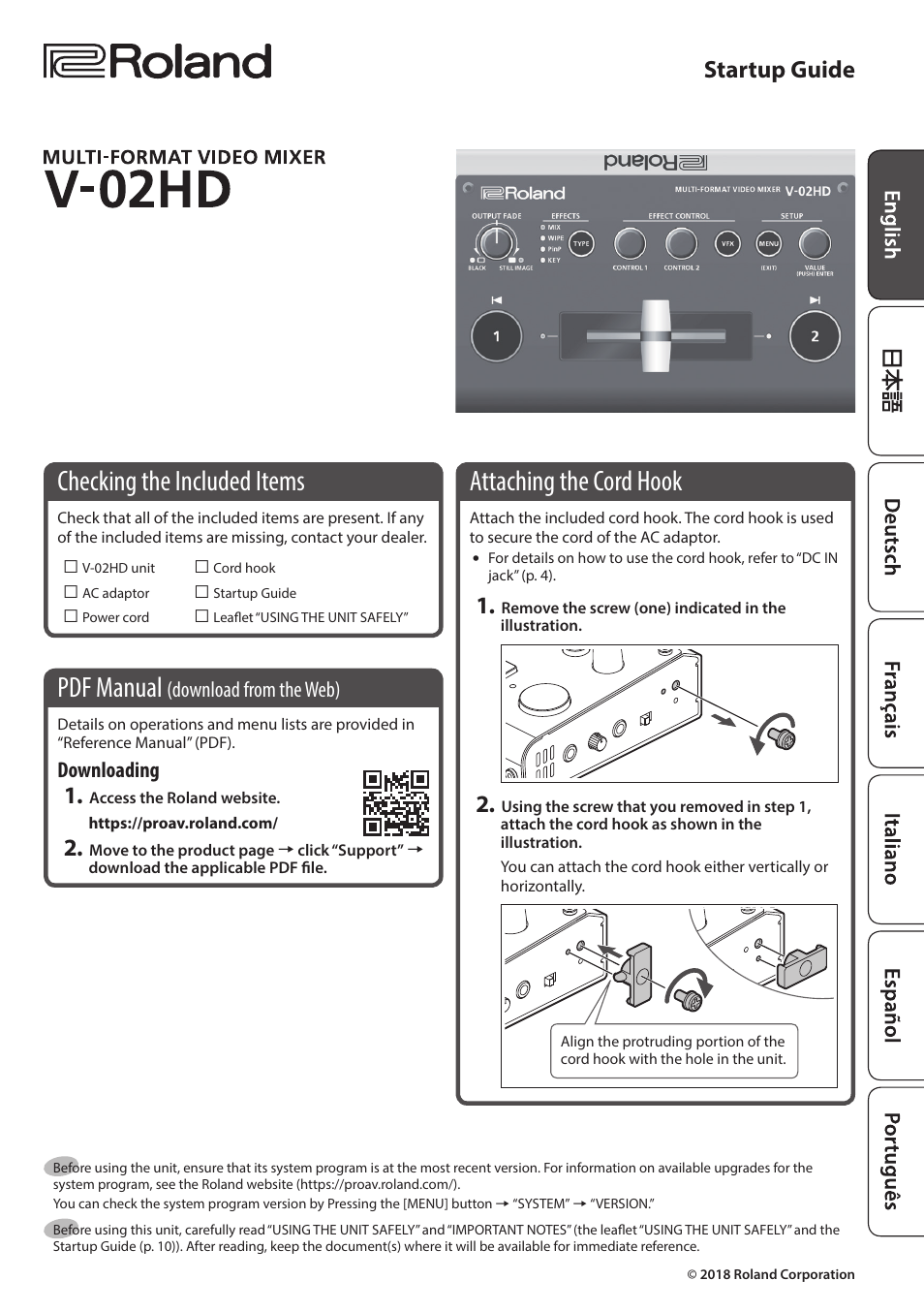 Roland V-02HD MK II Multi-Format Video Mixer with Streaming User Manual | 10 pages