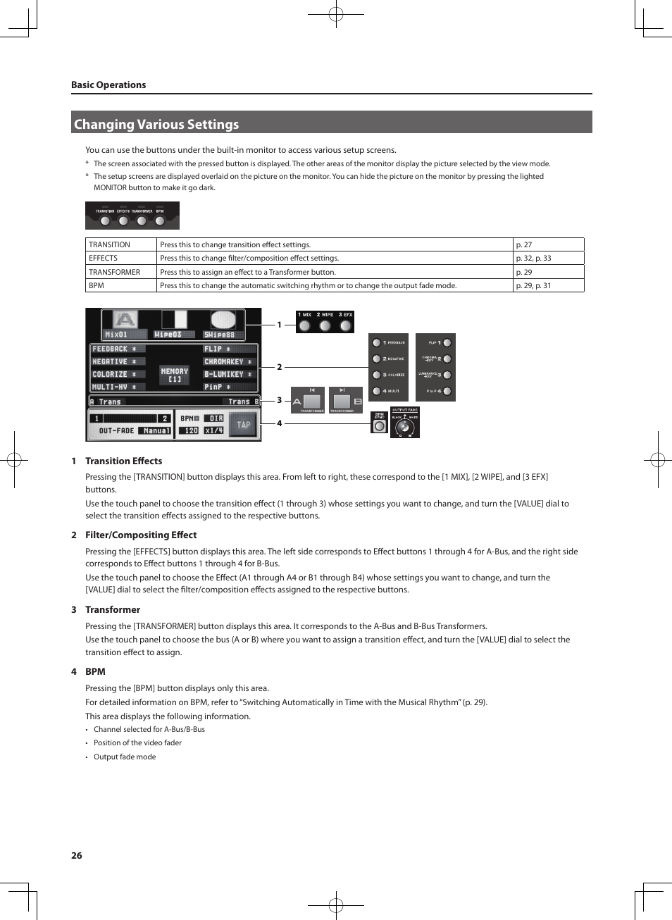 Changing various settings, P. 26) | Roland V-4EX Four Channel Digital Video Mixer with Effects User Manual | Page 26 / 64