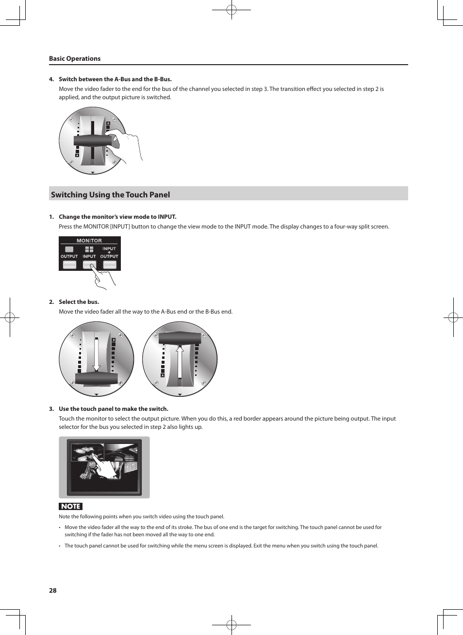 Switching using the touch panel | Roland V-4EX Four Channel Digital Video Mixer with Effects User Manual | Page 28 / 64