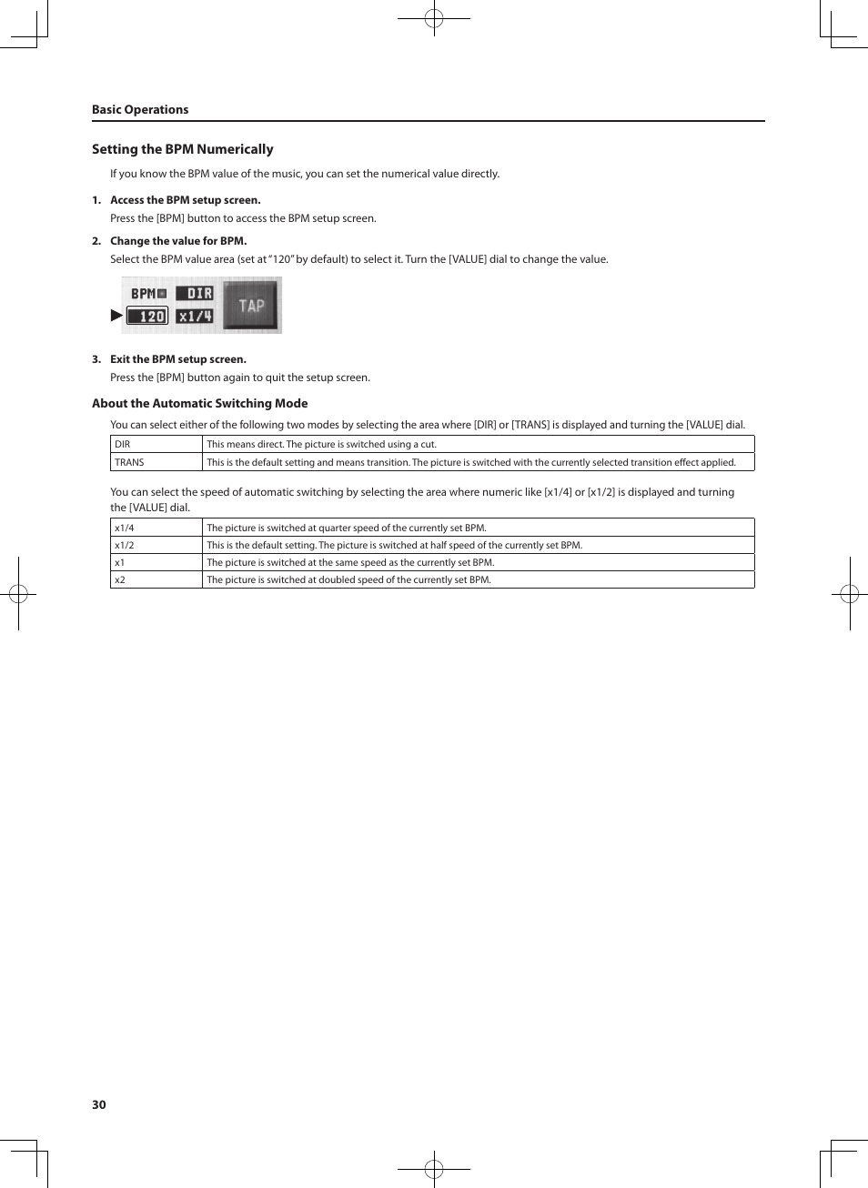 Setting the bpm numerically | Roland V-4EX Four Channel Digital Video Mixer with Effects User Manual | Page 30 / 64