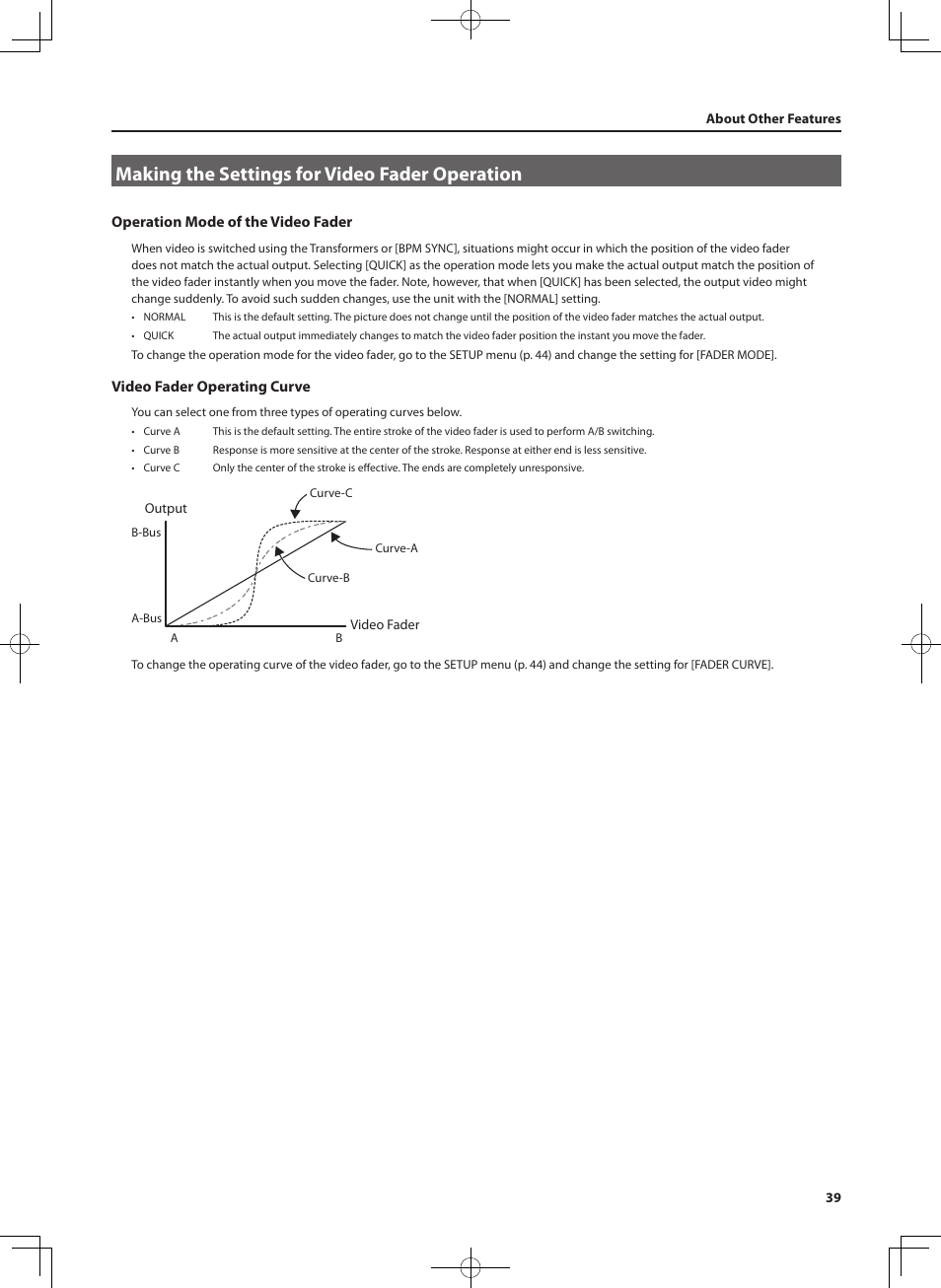 Making the settings for video fader operation | Roland V-4EX Four Channel Digital Video Mixer with Effects User Manual | Page 39 / 64