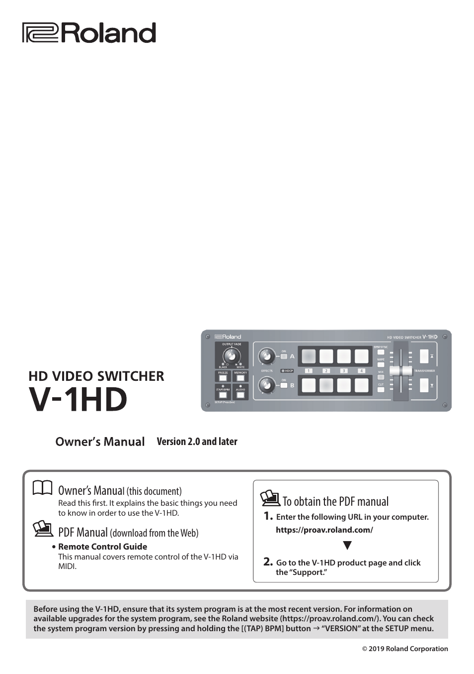 Roland V-1HD+ Compact 4 x HDMI Video Switcher & UVC-01 USB Capture Device Kit User Manual | 44 pages