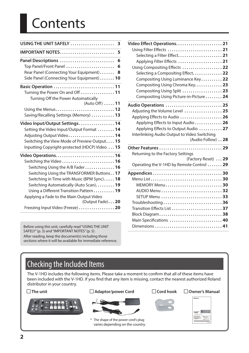 Roland V-1HD+ Compact 4 x HDMI Video Switcher & UVC-01 USB Capture Device Kit User Manual | Page 2 / 44