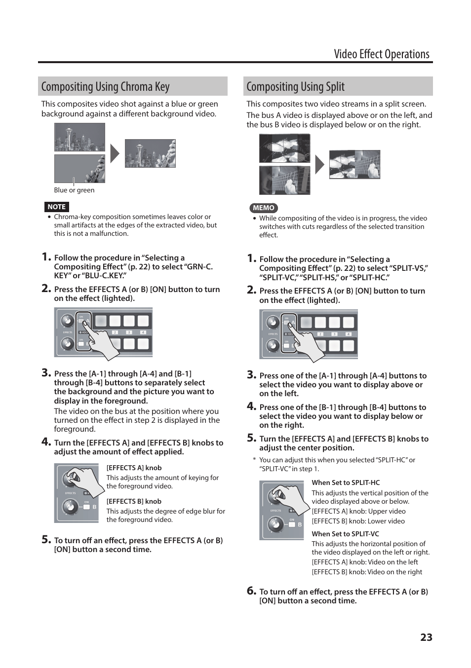 Compositing using chroma key, Compositing using split | Roland V-1HD+ Compact 4 x HDMI Video Switcher & UVC-01 USB Capture Device Kit User Manual | Page 23 / 44