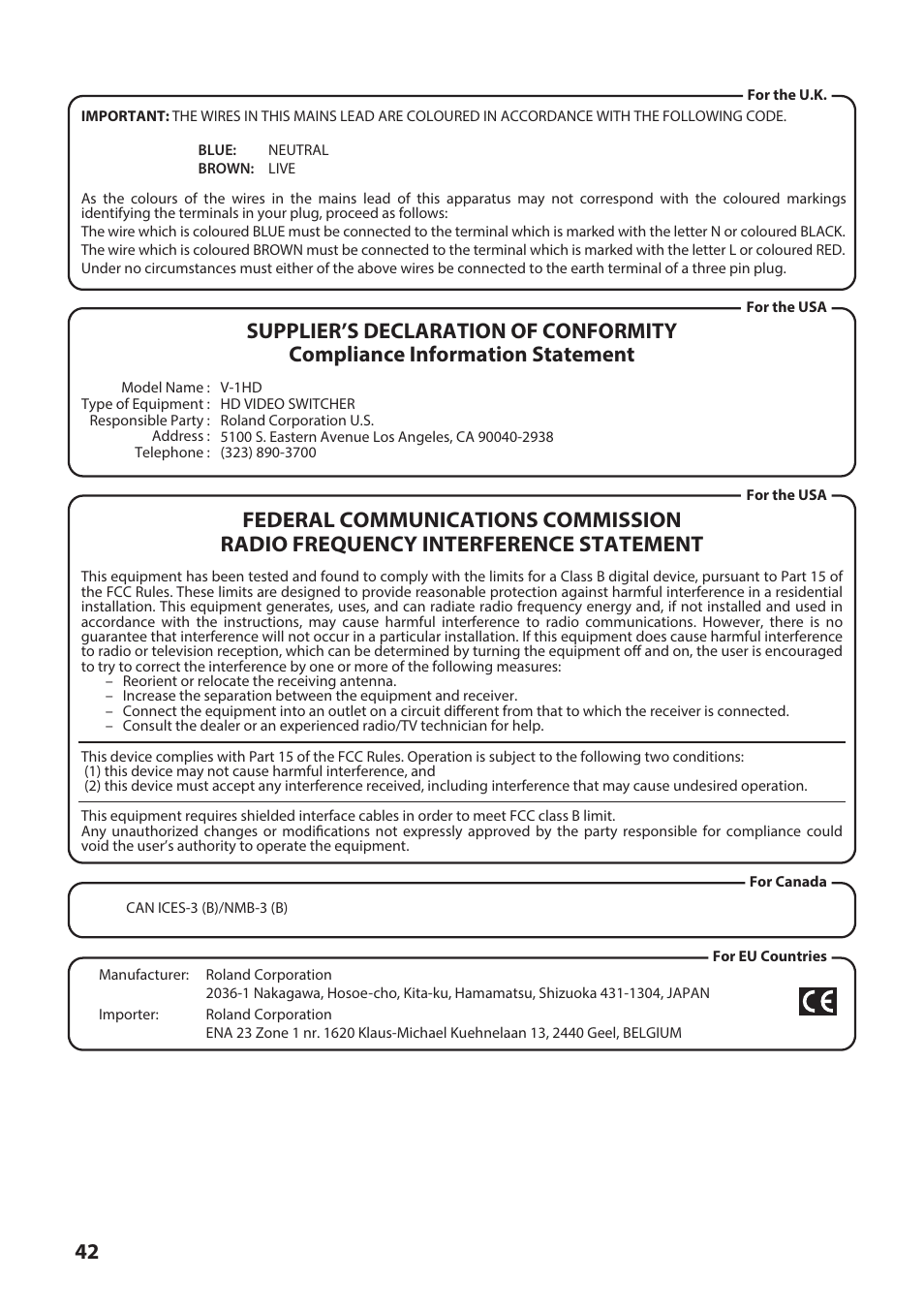 Roland V-1HD+ Compact 4 x HDMI Video Switcher & UVC-01 USB Capture Device Kit User Manual | Page 42 / 44