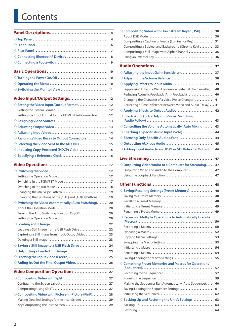 Roland V-160HD SDI/HDMI Streaming Video Switcher User Manual | Page 2 / 111