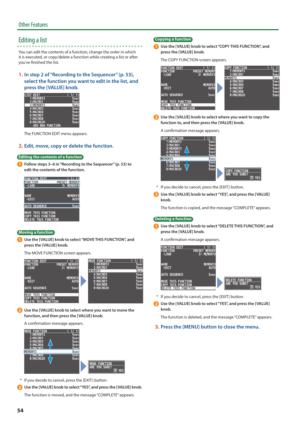 Editing a list, Other features | Roland V-8HD HDMI Video Switcher and UVC-01 USB Capture Device Kit User Manual | Page 54 / 110