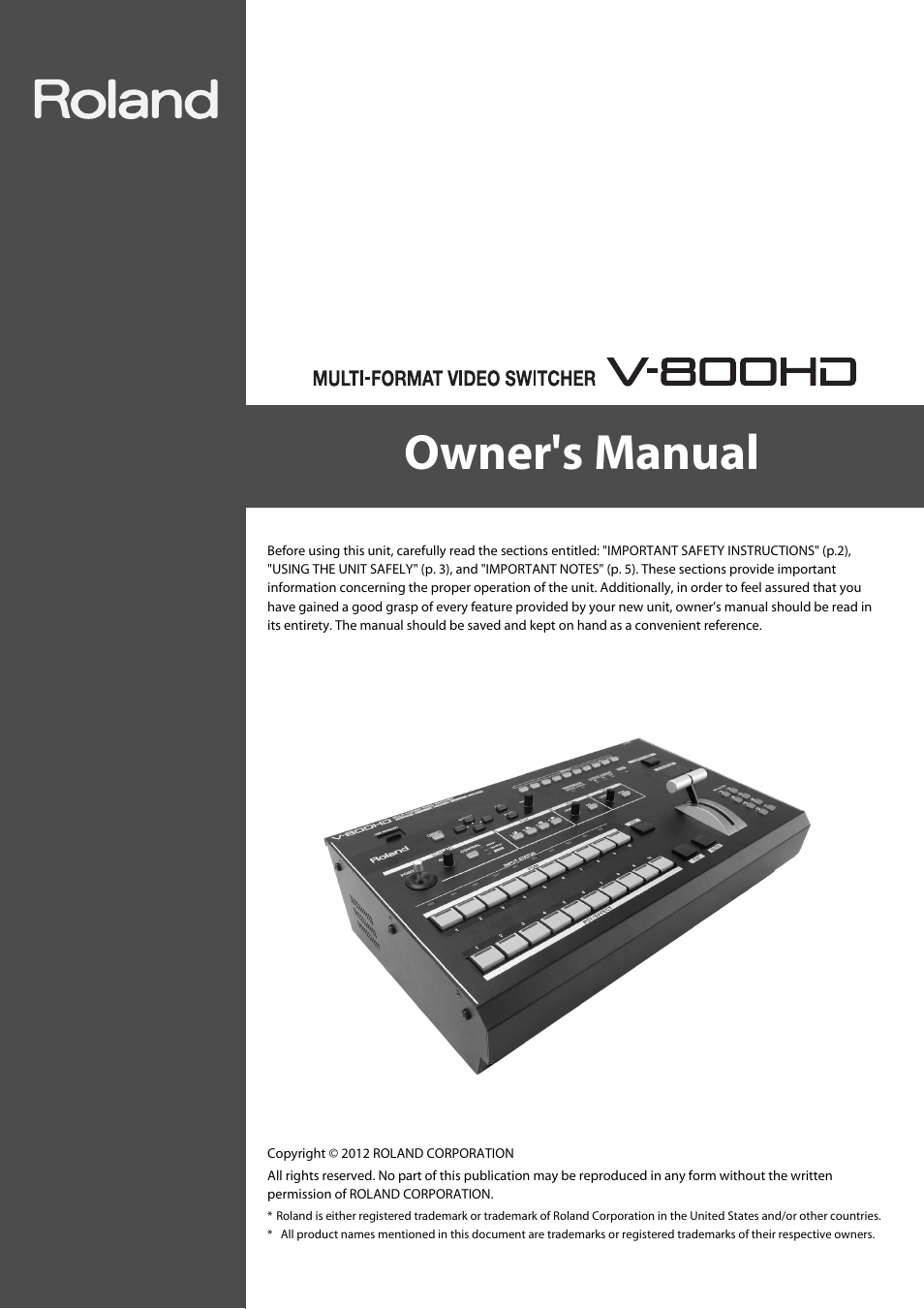 Roland V-800HD MKII Multi-Format Video Switcher User Manual | 64 pages