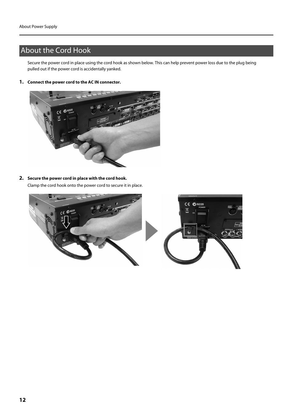 About the cord hook | Roland V-800HD MKII Multi-Format Video Switcher User Manual | Page 12 / 64