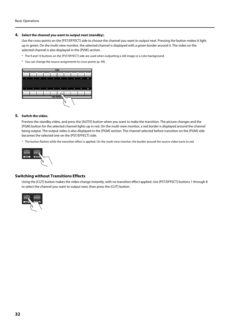 Switching without transitions effects | Roland V-800HD MKII Multi-Format Video Switcher User Manual | Page 32 / 64