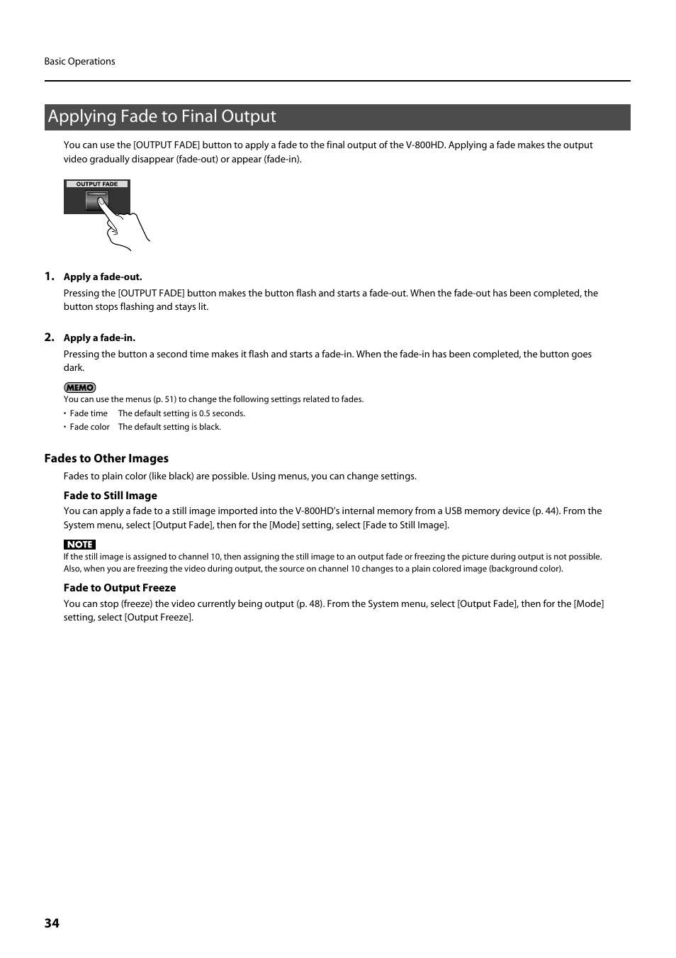 Applying fade to final output | Roland V-800HD MKII Multi-Format Video Switcher User Manual | Page 34 / 64