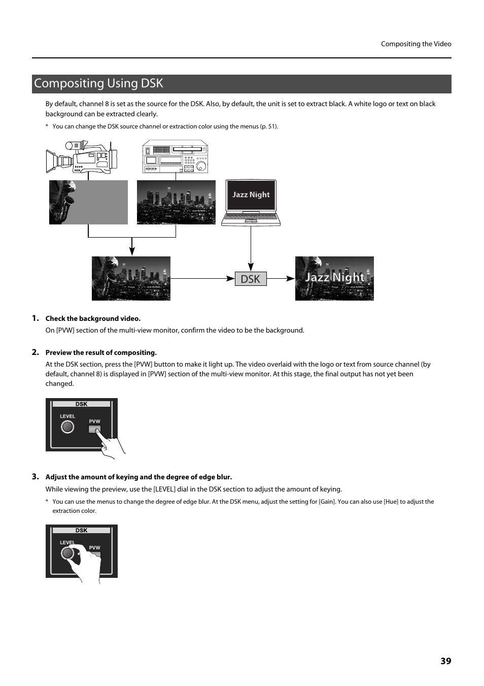 Compositing using dsk, P. 39), Source video is removed. (p. 39) | Jazz night | Roland V-800HD MKII Multi-Format Video Switcher User Manual | Page 39 / 64