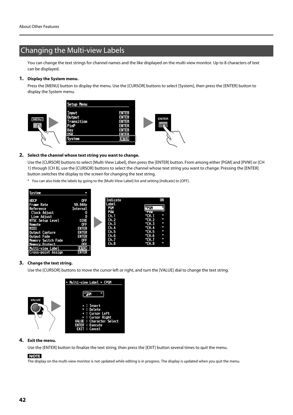 Changing the multi-view labels | Roland V-800HD MKII Multi-Format Video Switcher User Manual | Page 42 / 64