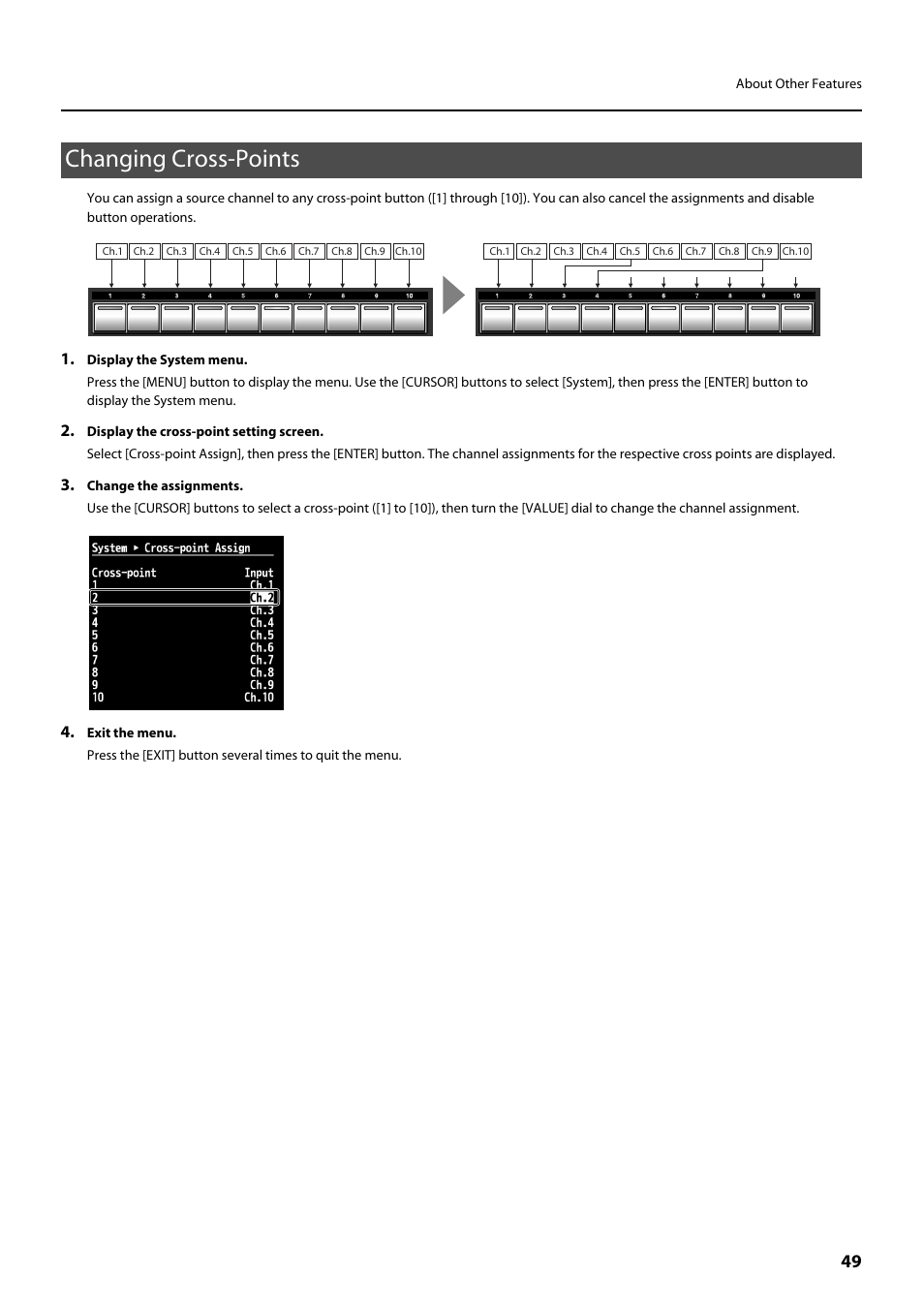 Changing cross-points, P. 49) | Roland V-800HD MKII Multi-Format Video Switcher User Manual | Page 49 / 64