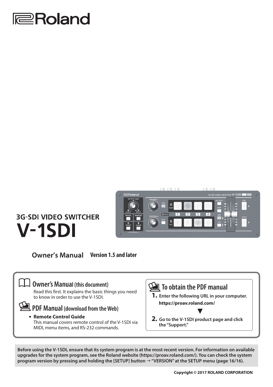 Roland V-1SDI 4-Channel HD Video Switcher User Manual | 40 pages