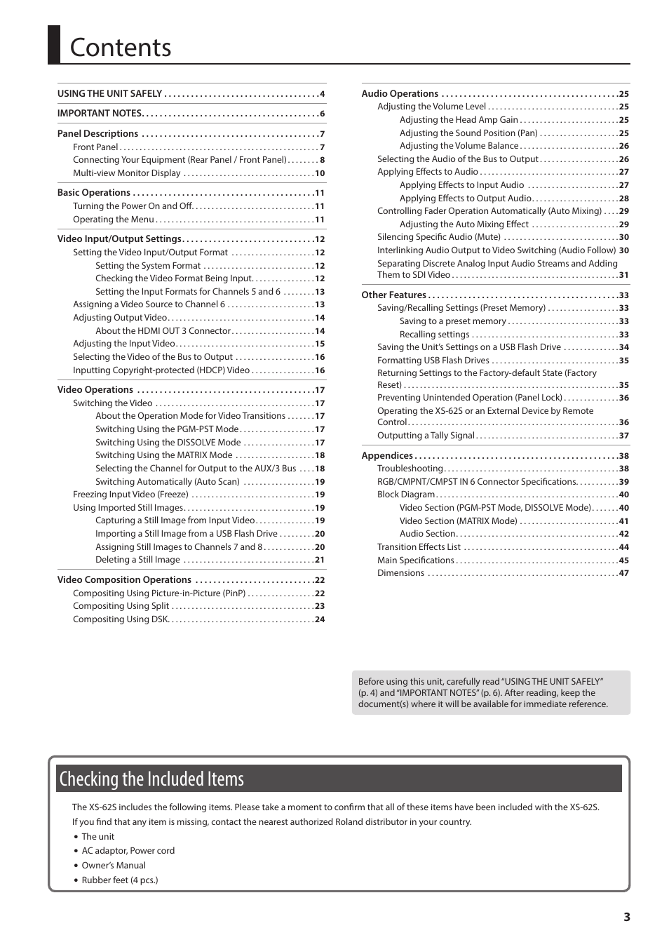 Roland 6-Channel HD Video Switcher with Audio Mixer & PTZ Camera Control (1 RU) User Manual | Page 3 / 48