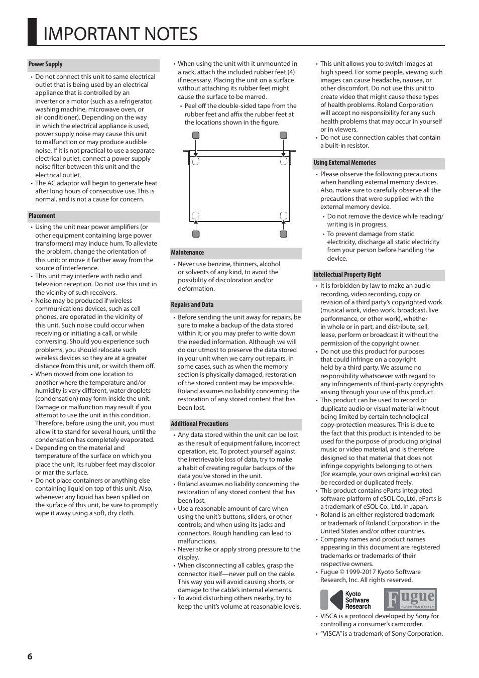 Important notes, P. 6). a | Roland 6-Channel HD Video Switcher with Audio Mixer & PTZ Camera Control (1 RU) User Manual | Page 6 / 48