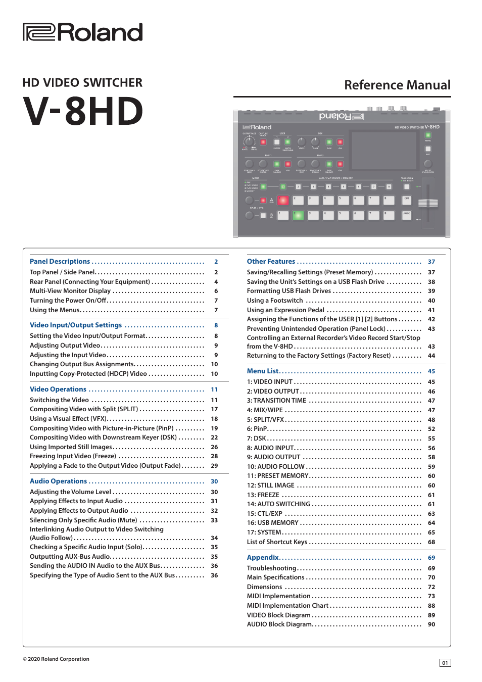 Roland V-8HD HDMI Video Switcher User Manual | 90 pages