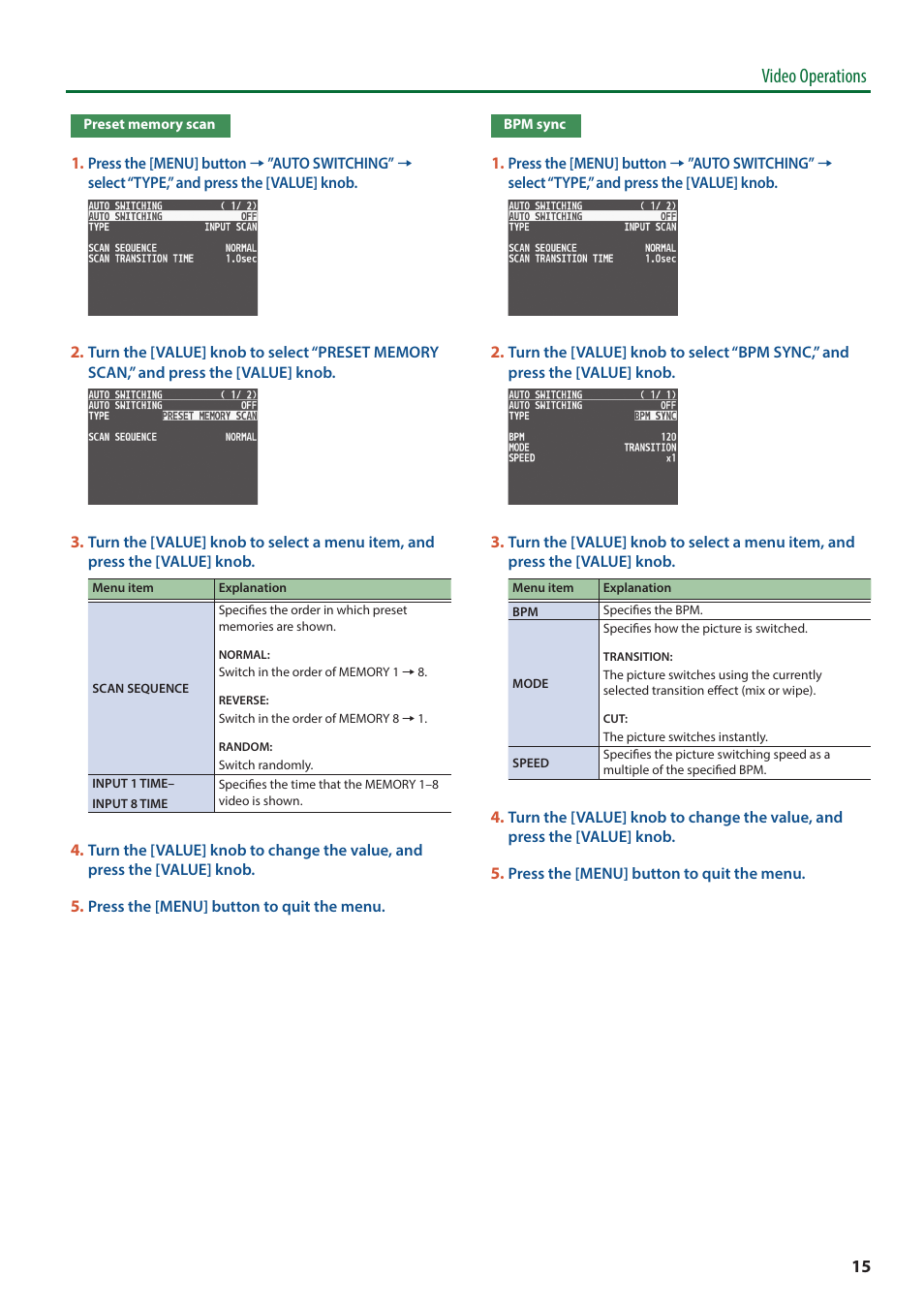 Video operations | Roland V-8HD HDMI Video Switcher User Manual | Page 15 / 90