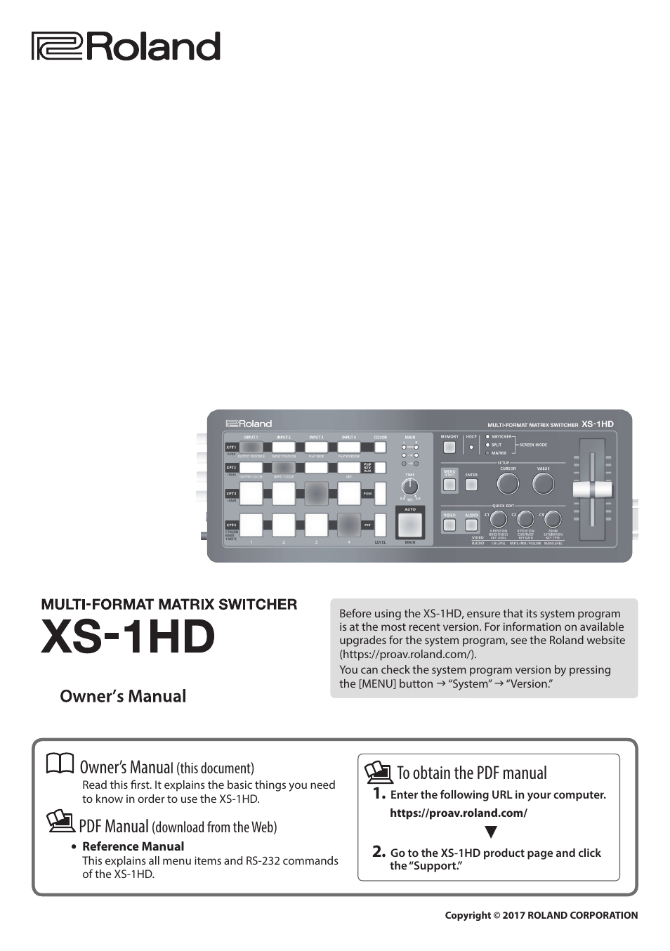 Roland XS-1HD Multi-Format Matrix Switcher User Manual | 32 pages