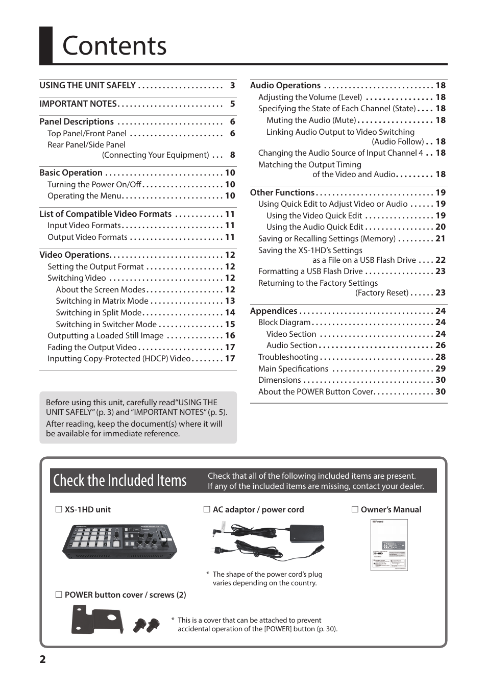 Roland XS-1HD Multi-Format Matrix Switcher User Manual | Page 2 / 32