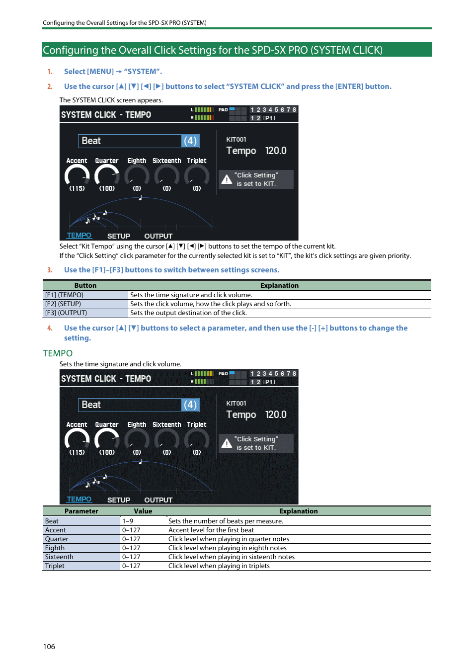 Tempo | Roland SPD-SX PRO Sampling Pad with 32GB Internal Memory User Manual | Page 106 / 200